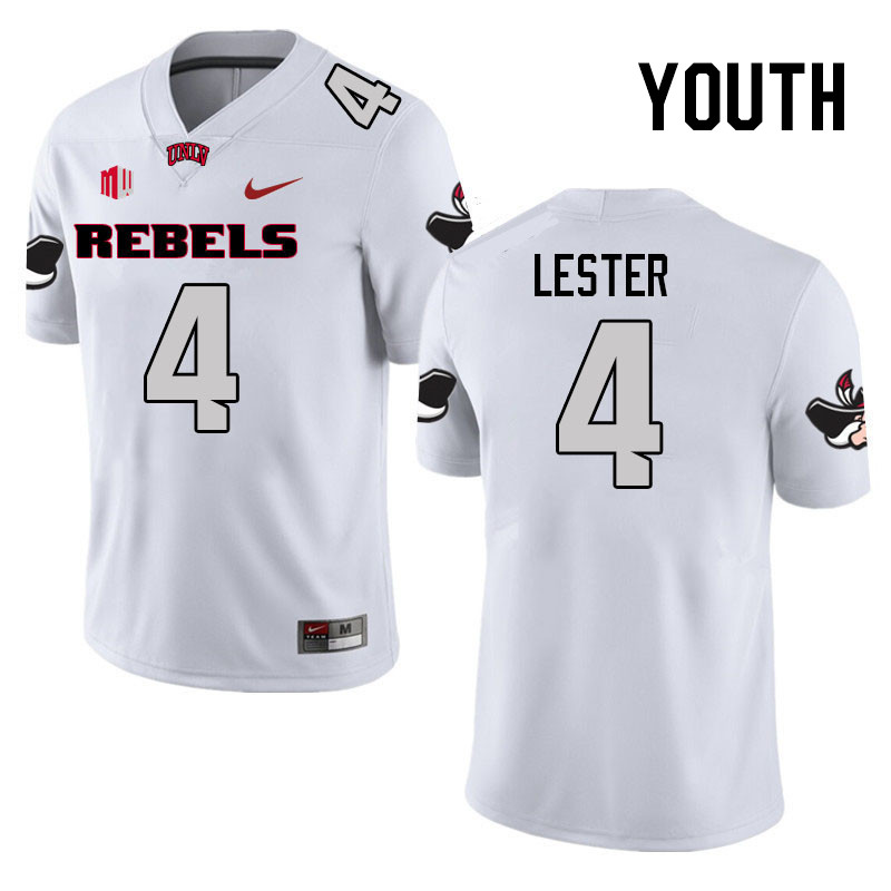 Youth #4 Donavyn Lester UNLV Rebels College Football Jerseys Stitched Sale-White - Click Image to Close